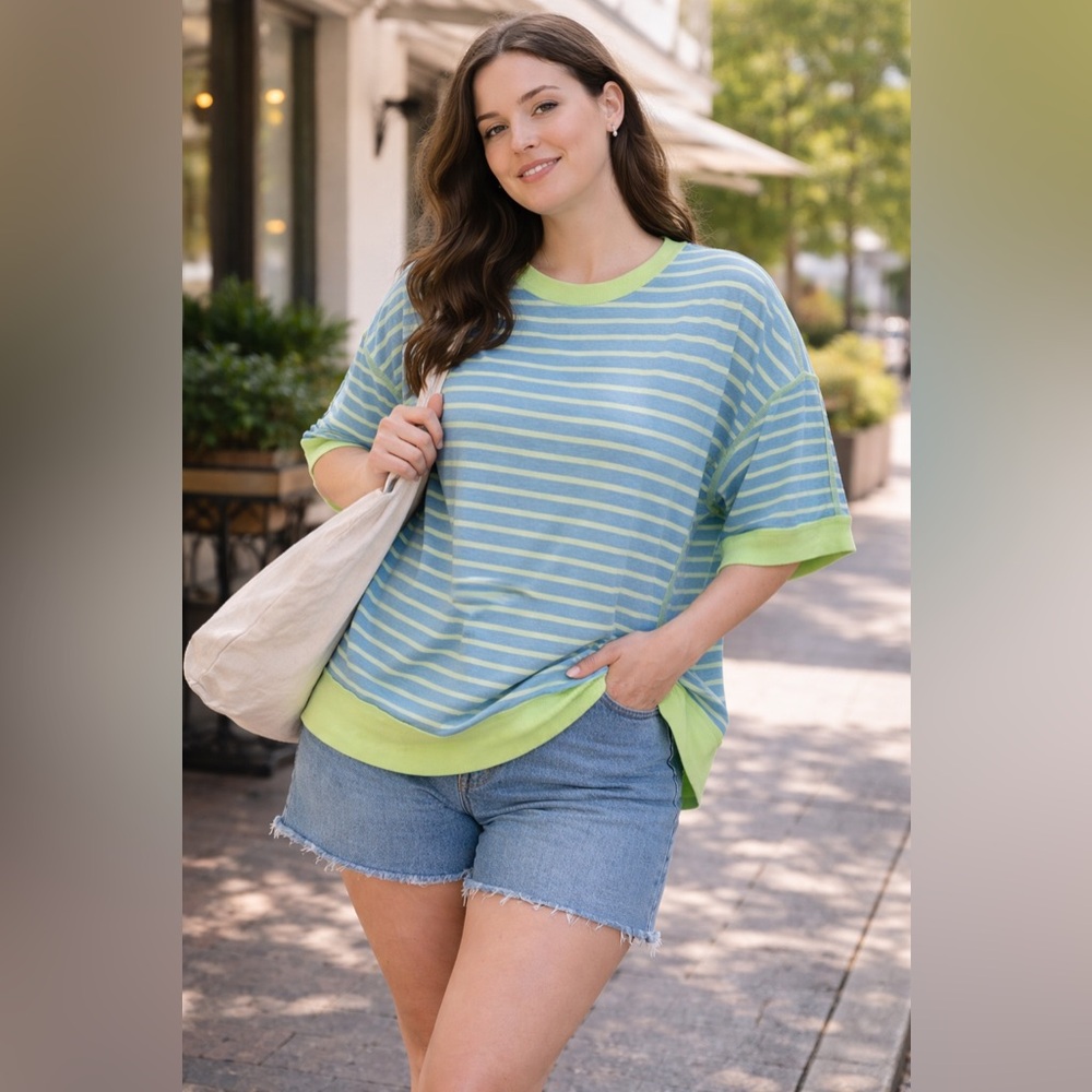 Striped Blue and Green Women's Top